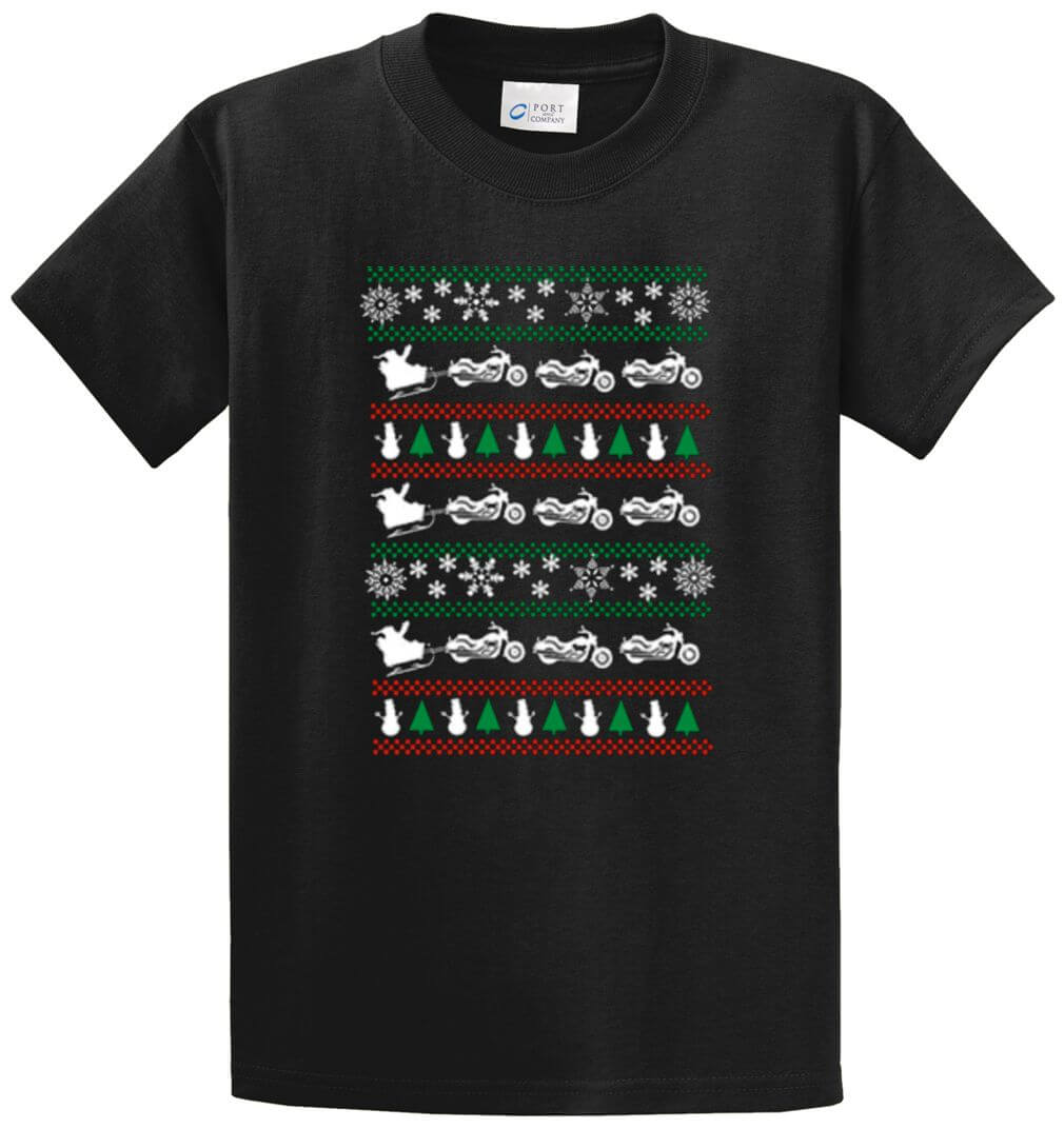 Christmas Sweater Santa Bikes Printed Tee Shirt-1