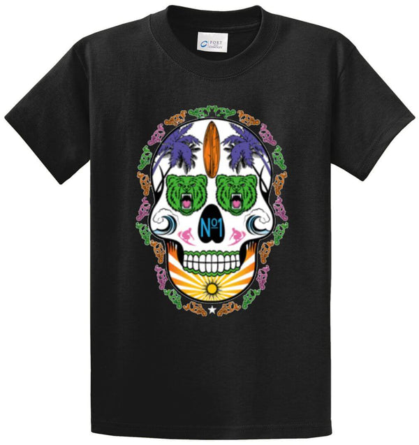 Neon Skull Bears Surf Board Printed Tee Shirt