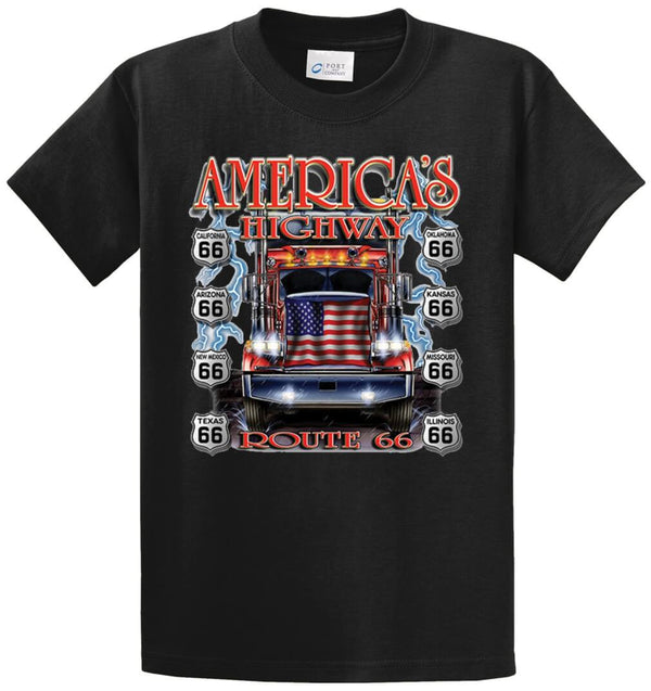 America's Highway Flag Truck Printed Tee Shirt