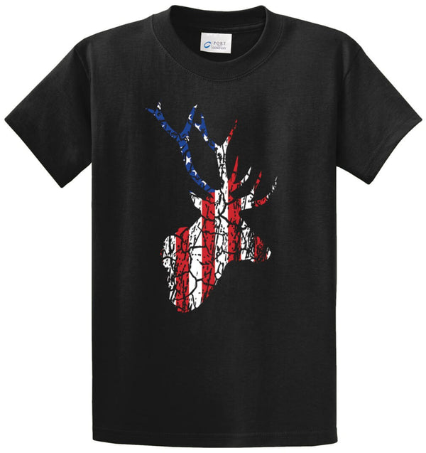 Flag Deer Distressed Printed Tee Shirt