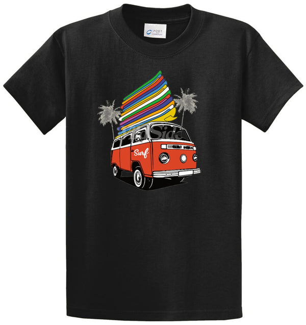 Surf Microbus With 17 Surfboards Printed Tee Shirt