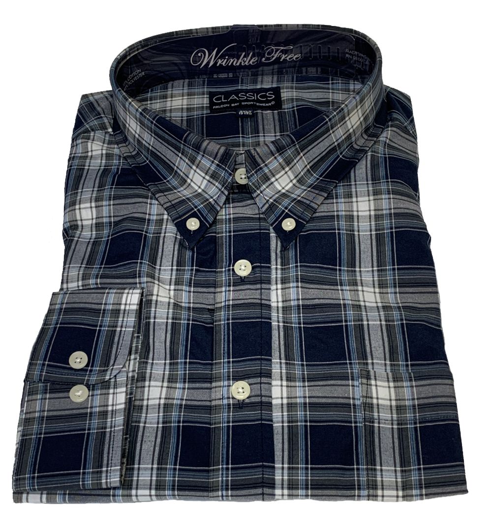 Falcon Bay Classics Navy/Grey Plaid Woven Dress Shirt