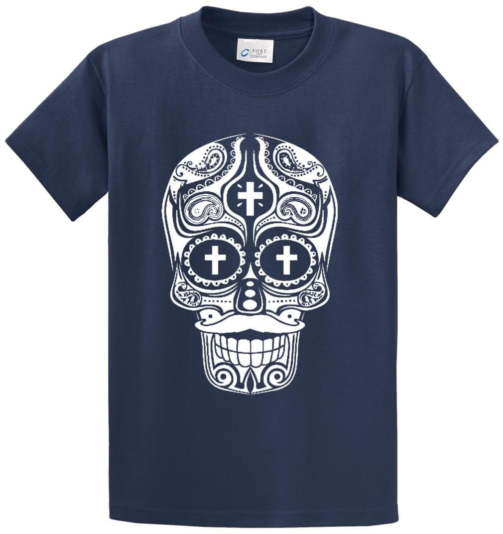 Sugar Skull Mustache Printed Tee Shirt-1