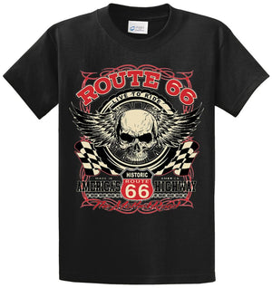 Route 66 Winged Skull Printed Tee Shirt
