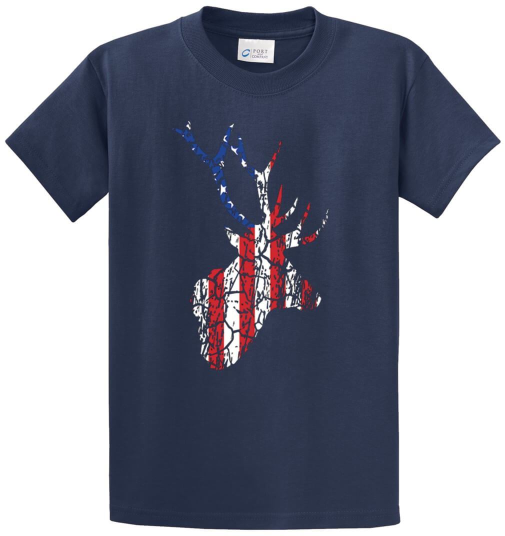 Flag Deer Distressed Printed Tee Shirt-1