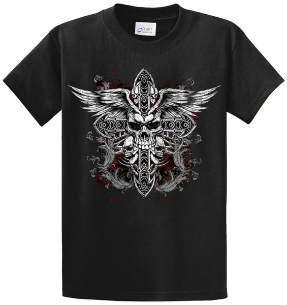Skull Cross Wings Printed Tee Shirt | Big and Tall Mart