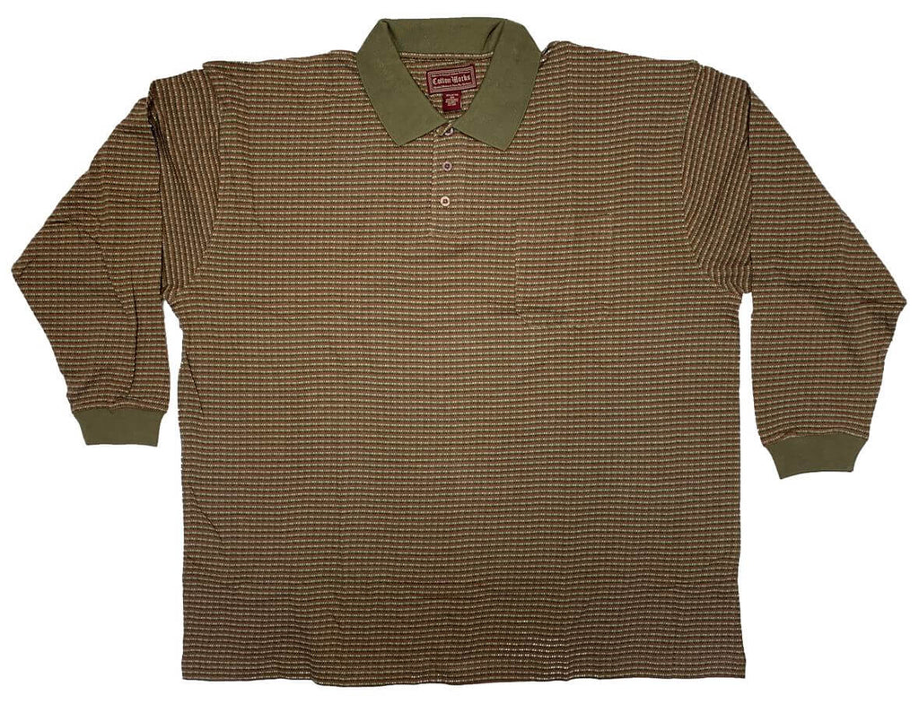 Falcon Bay Men's Long Sleeve Fancy Polo Shirt khaki