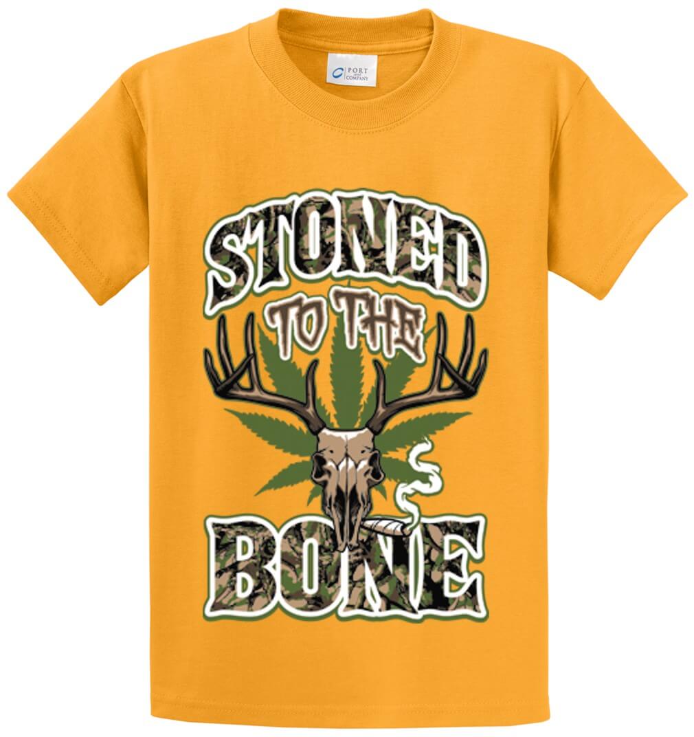 Stoned To The Bone Deer Skull Camo Printed Tee Shirt-1