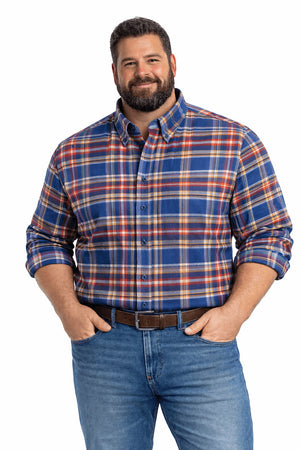 FX Fusion Red Blue Multi Plaid Button Down Flannel Shirt - NOW 25% OFF LISTED PRICE!