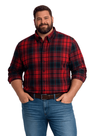FX Fusion Red Black Plaid Button Down Flannel Shirt - NOW 25% OFF LISTED PRICE!