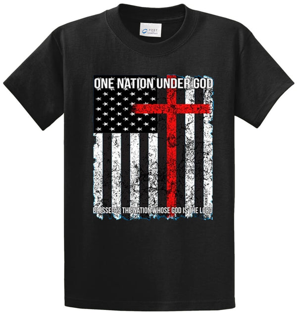 One Nation Under God With Flag Printed Tee Shirt