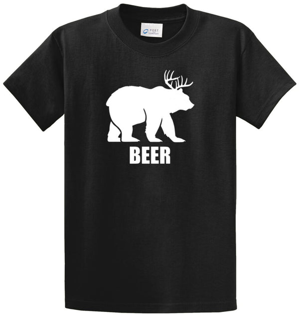 Beer - Bear And Deer Printed Tee Shirt