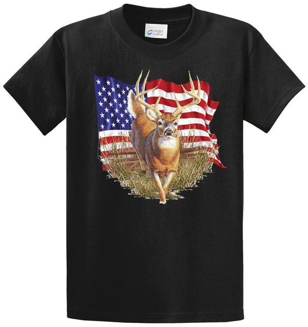 Deer With Flag Printed Tee Shirt