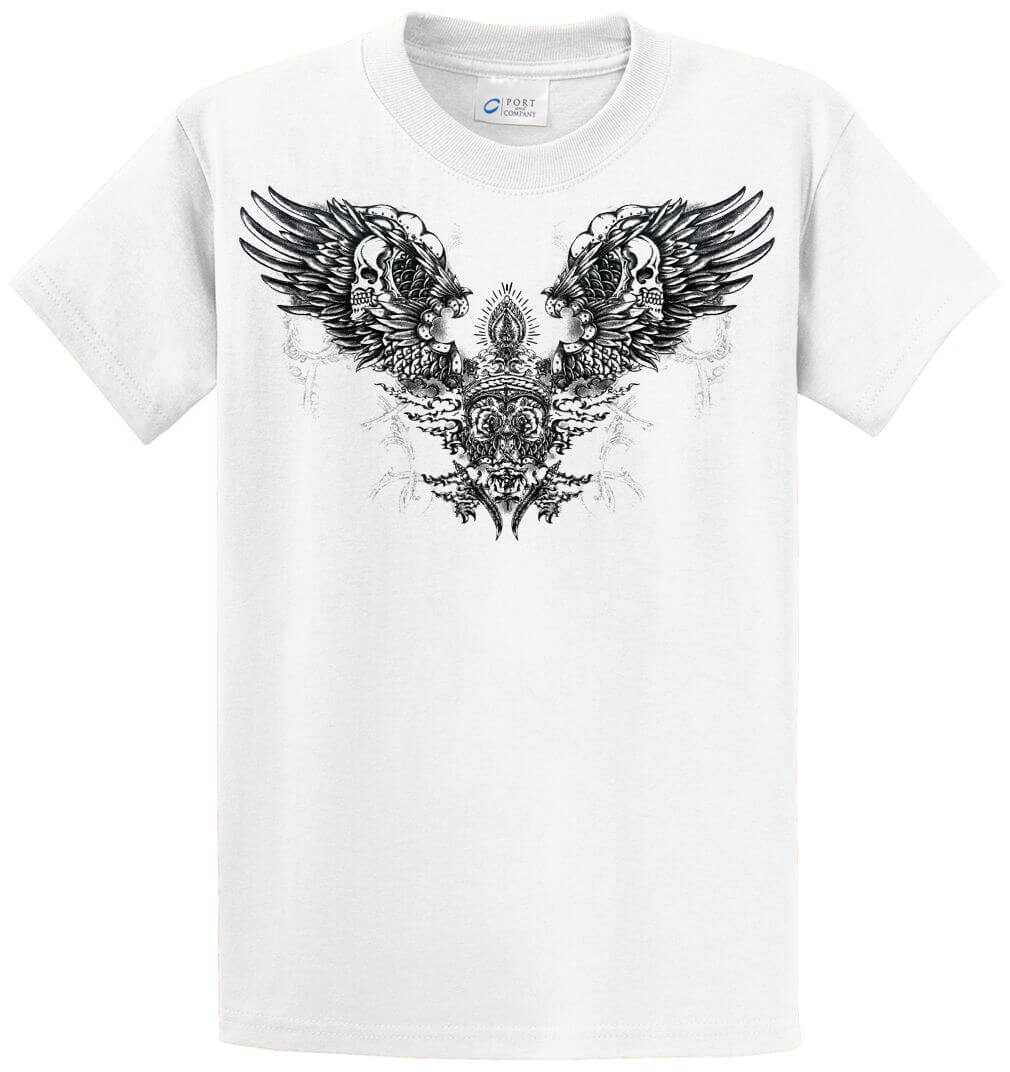 Goth Skulls And Wings Printed Tee Shirt-1