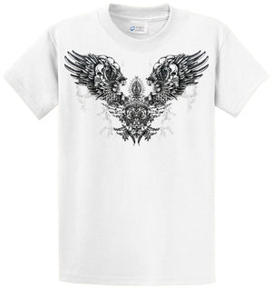 Goth Skulls And Wings Printed Tee Shirt
