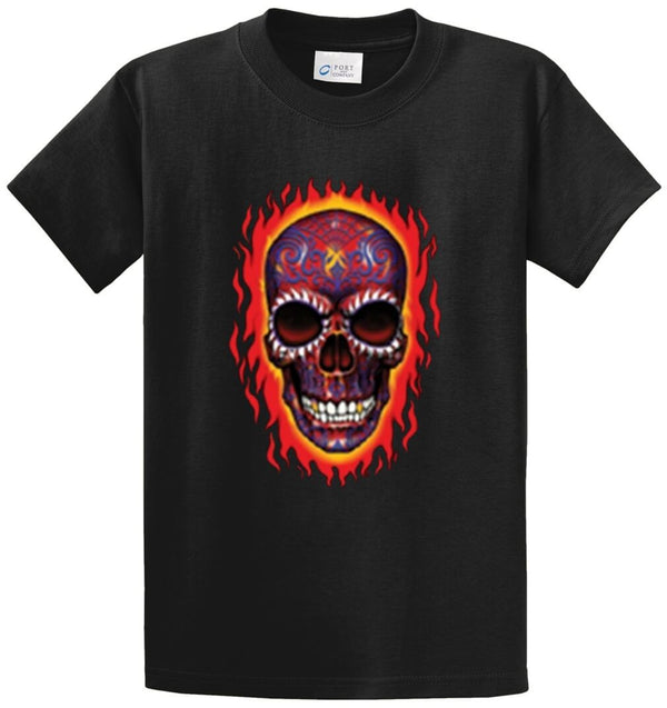 Flaming Skull Printed Tee Shirt