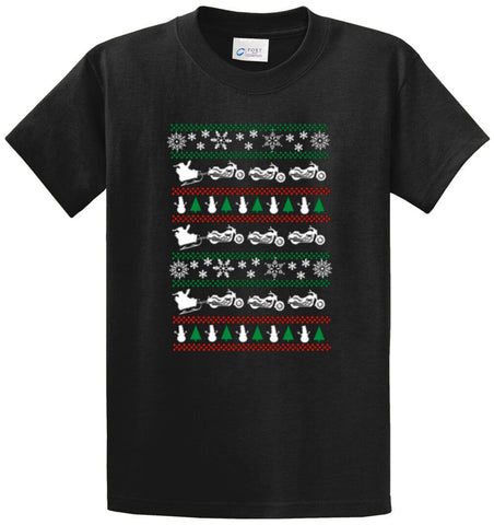 Christmas Sweater Santa Bikes Printed Tee Shirt