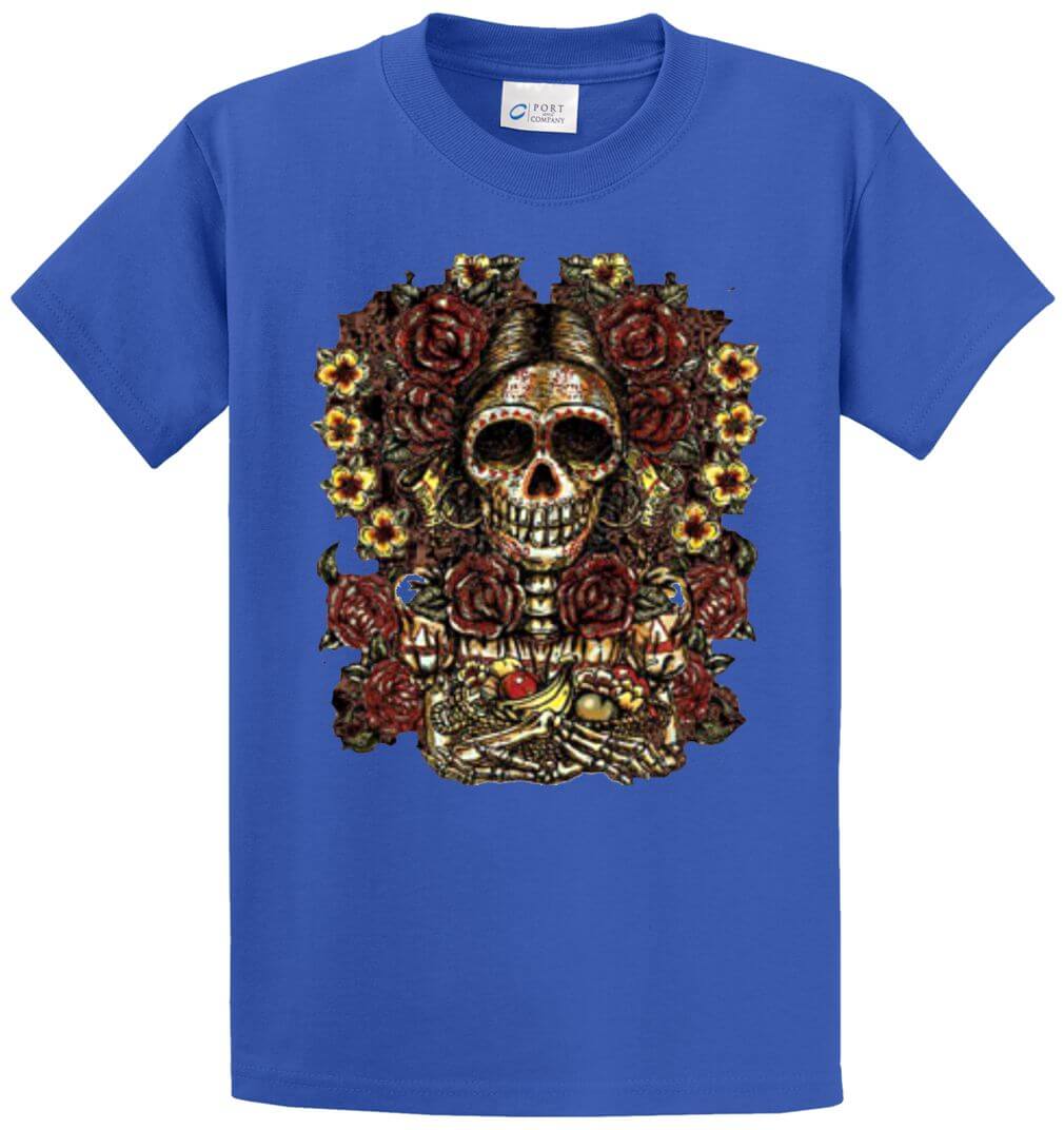 Day Of The Dead Skull Printed Tee Shirt-1