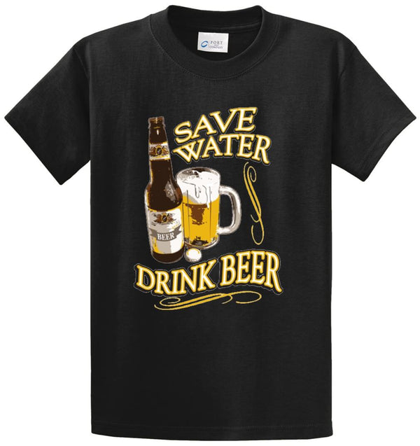 Save Water Drink Beer Printed Tee Shirt