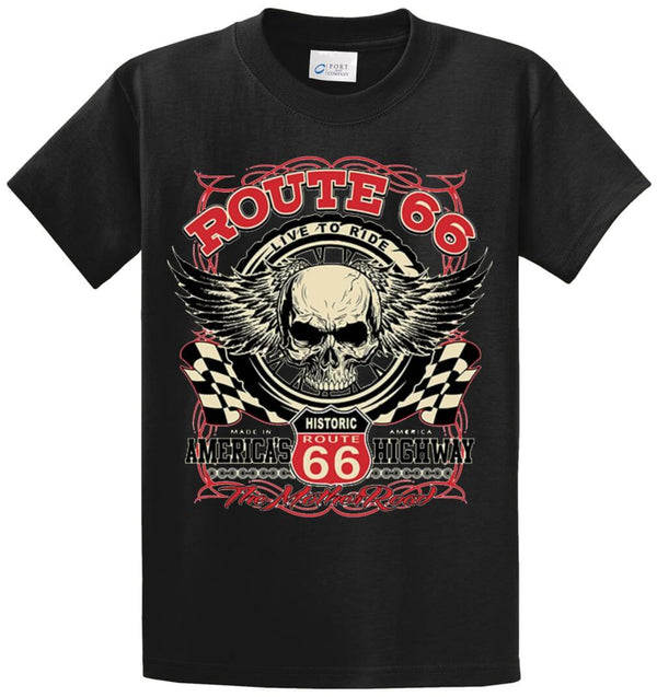 Route 66 Winged Skull Printed Tee Shirt