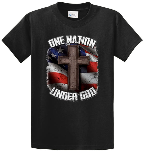 One Nation Cross And Flag Printed Tee Shirt