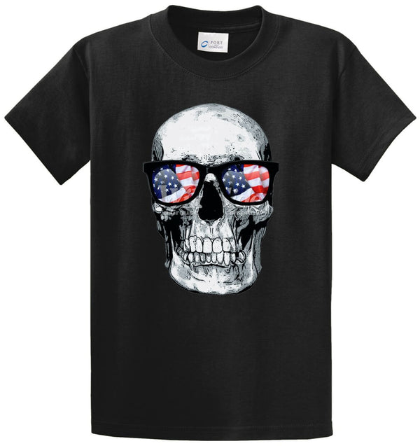 Skull With U.S.A. Flag Glasses Printed Tee Shirt