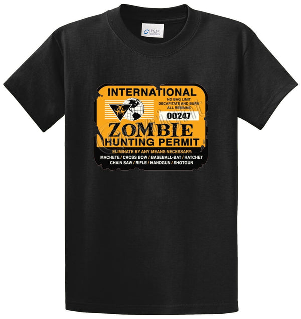 Zombie Hunting Permit Printed Tee Shirt