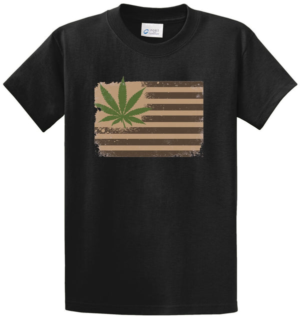 Pot Leaf Flag Printed Tee Shirt