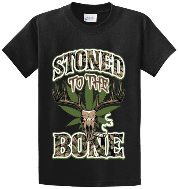 Stoned To The Bone Deer Skull Camo Printed Tee Shirt