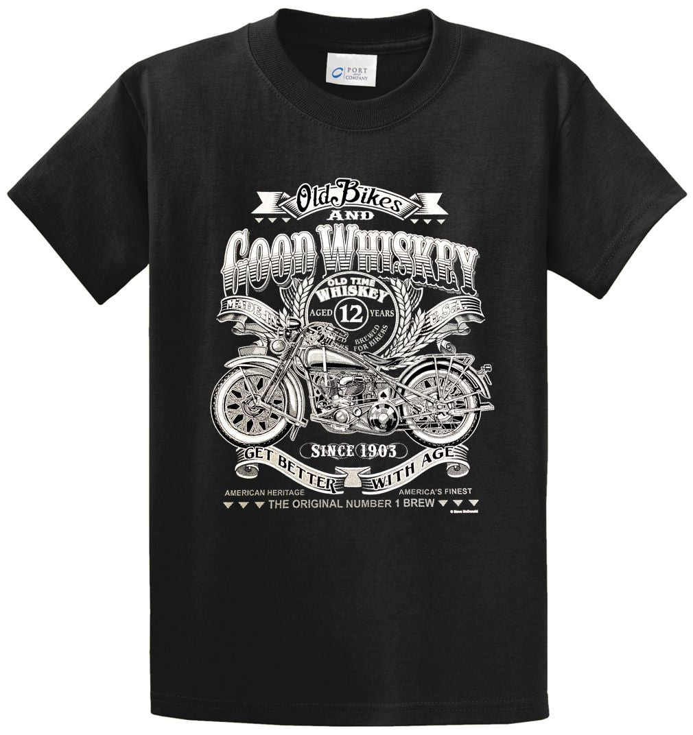 Old Bikes And Good Whiskey Printed Tee Shirt-1