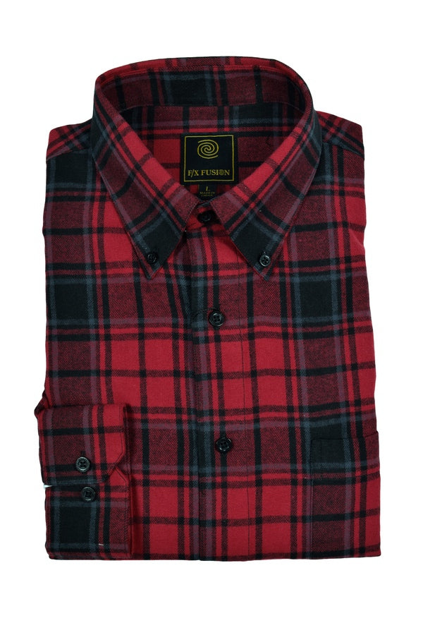 FX Fusion Red Black Plaid Button Down Flannel Shirt-1