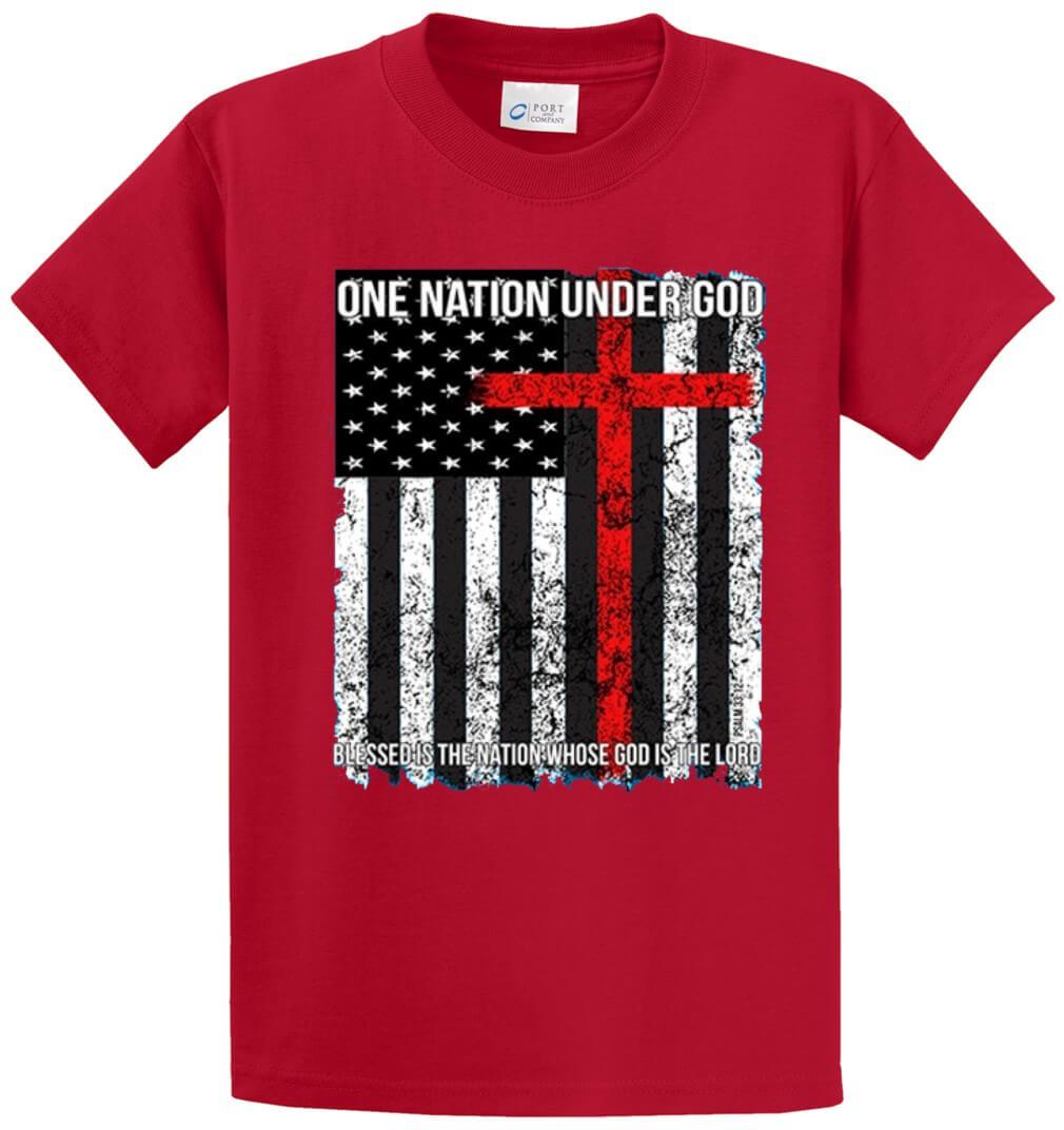 One Nation Under God With Flag Printed Tee Shirt-1