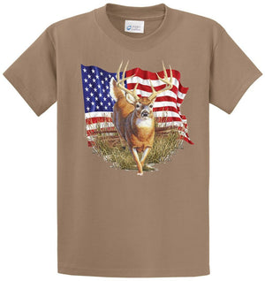 Deer With Flag Printed Tee Shirt
