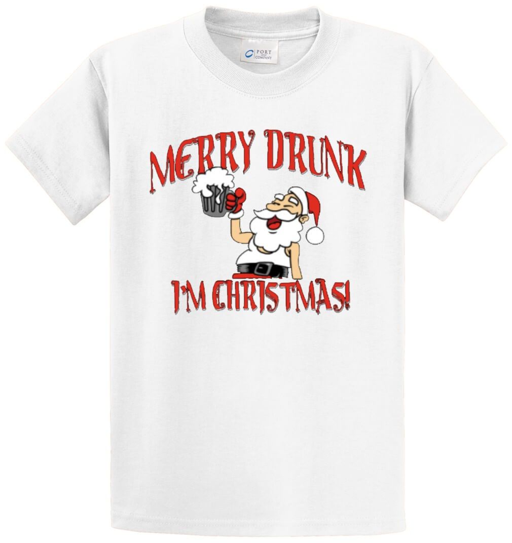 Merry Drunk I'M Christmas Printed Tee Shirt-1