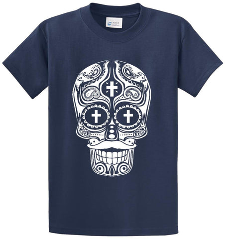 Sugar Skull Mustache Printed Tee Shirt