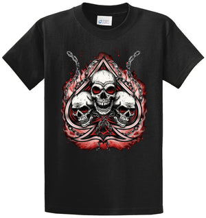 Spade With 3 Skulls Printed Tee Shirt