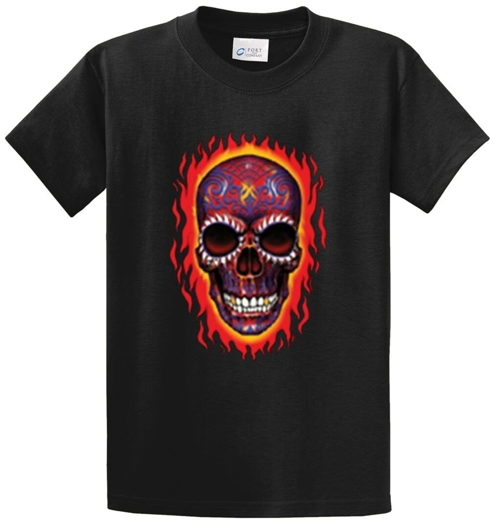Flaming Skull Printed Tee Shirt-1
