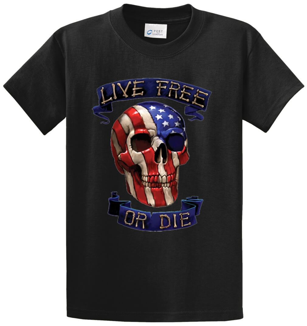 Live Free Or Die Skull 2 Printed Tee Shirt-1