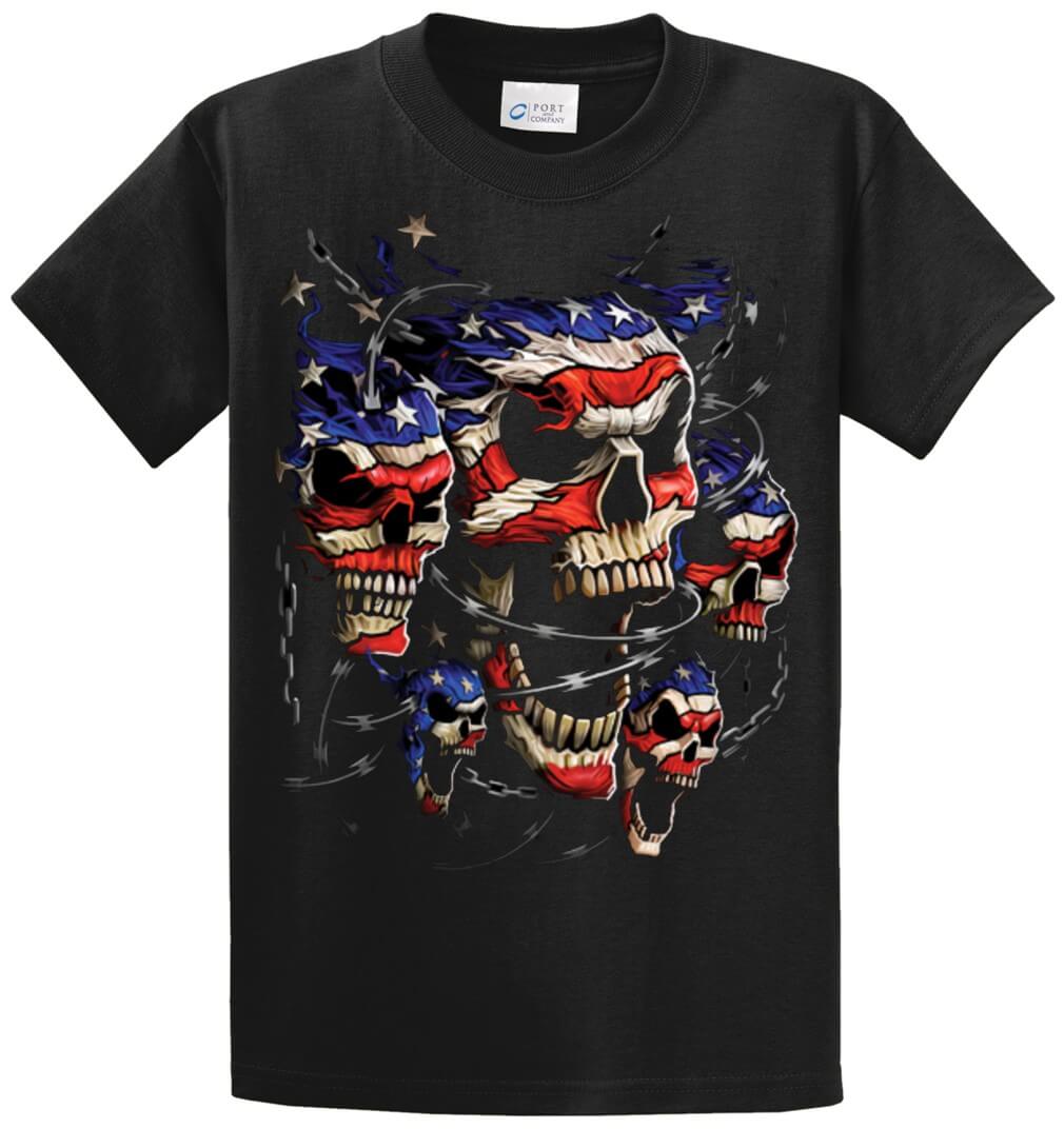 Patriotic Skulls (Oversized) Printed Tee Shirt-1