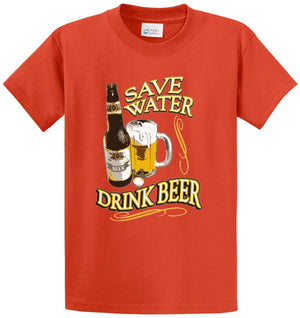 Save Water Drink Beer Printed Tee Shirt