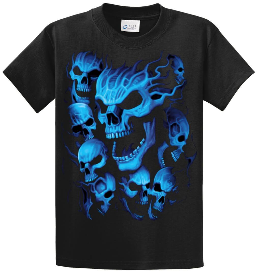 Blue Skulls Printed Tee Shirt (Oversized)-1