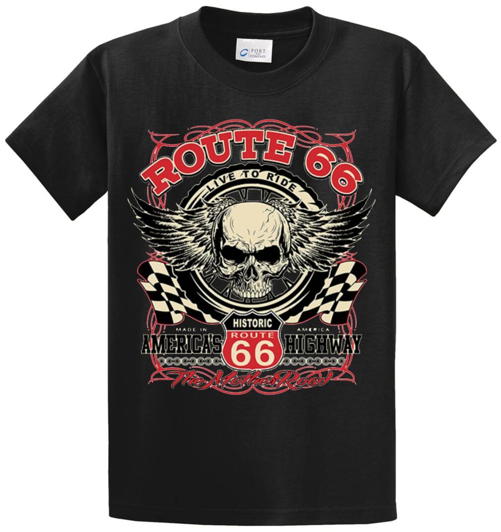 Route 66 Winged Skull Printed Tee Shirt-1