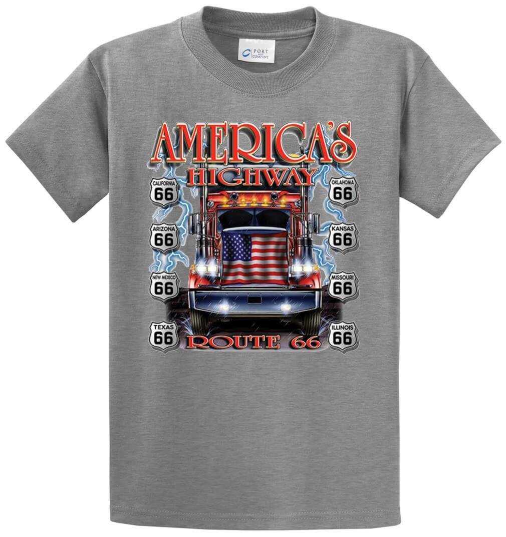 America's Highway Flag Truck Printed Tee Shirt-1