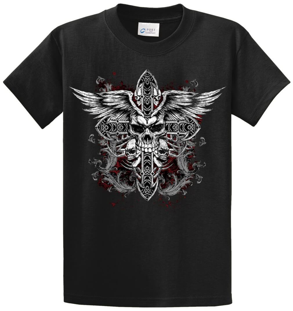 Skull Cross Wings Printed Tee Shirt-1