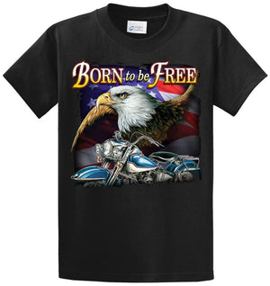 Born To Be Free Bike And Eagle Printed Tee Shirt