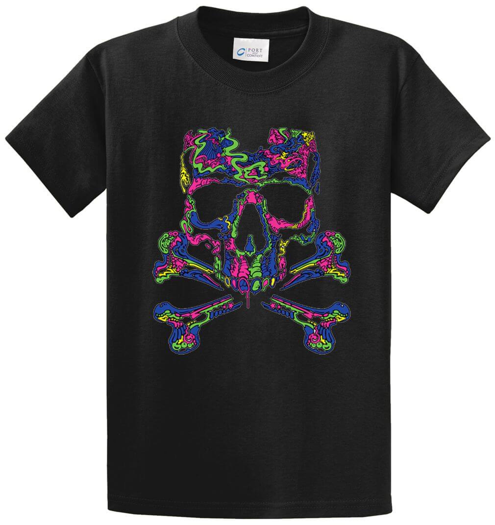 Neon Skull Crossbones Printed Tee Shirt-1