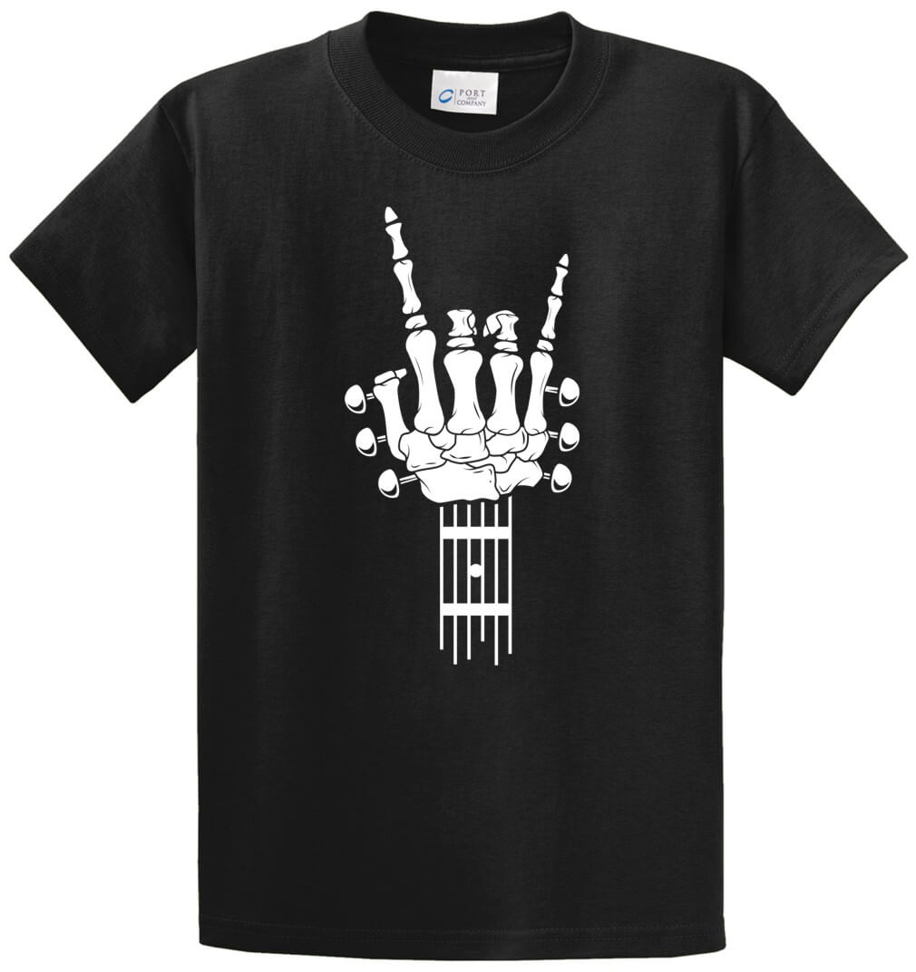 Skeleton Guitarist Horn Sign Printed Tee Shirt-1