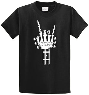 Skeleton Guitarist Horn Sign Printed Tee Shirt