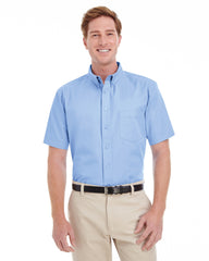 Harriton Men's 100% Cotton Short-Sleeve Twill Shirt with Teflon Closeout