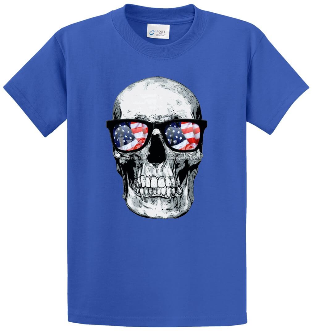Skull With U.S.A. Flag Glasses Printed Tee Shirt-1